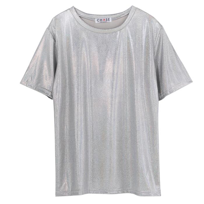 訳あり ダンス 衣装  Tシャツ【シルバー】 トップス キラキラ 派手 ヒップホップ 大人 レディース ガールズ キッズ cy26n-p0 |  | 05