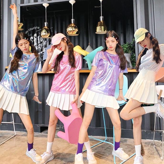 訳あり ダンス 衣装  Tシャツ【シルバー】 トップス キラキラ 派手 ヒップホップ 大人 レディース ガールズ キッズ cy26n-p0 |  | 09