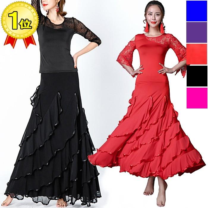 フラメンコ衣装 超ストレッチ シフォンスカート ダンス衣装 社交 ファルダ ミカドレス Cy221 F 502 P15white Kon L ダンス衣装専門店 ミカドレス 通販 Yahoo ショッピング