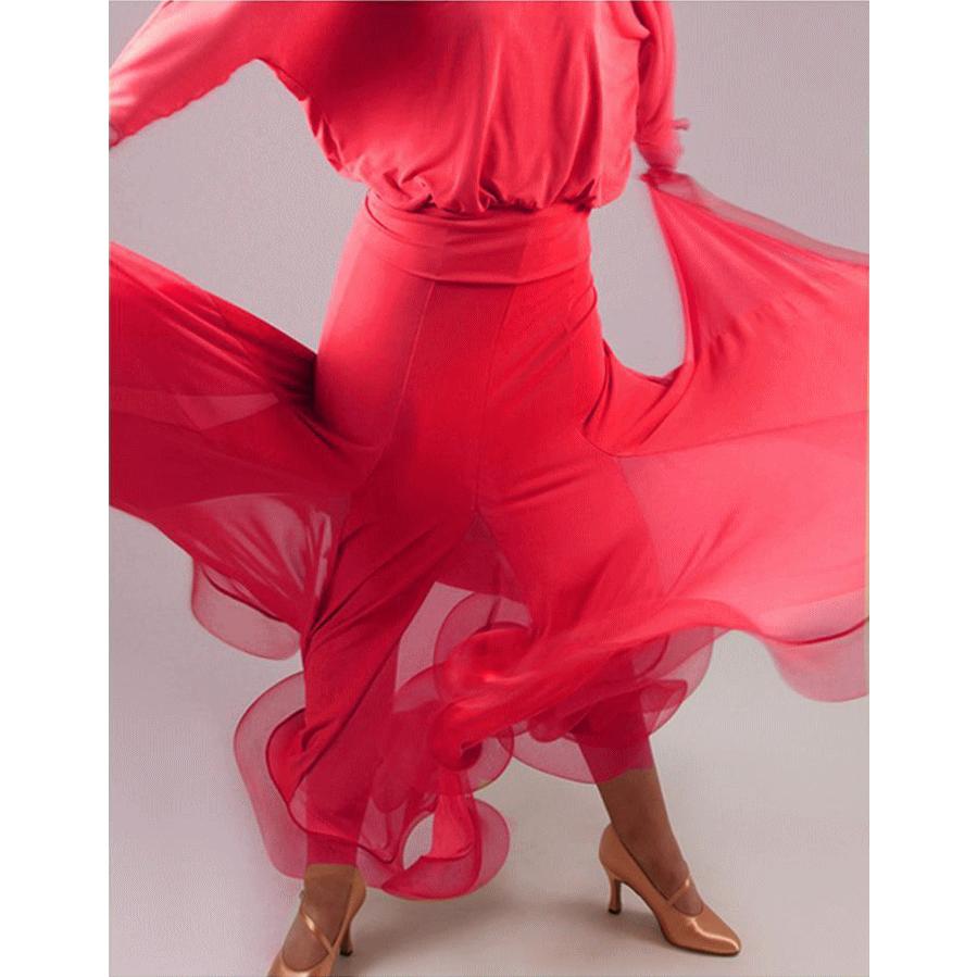 社交ダンス 競技 ロング 赤 ボリュームあり