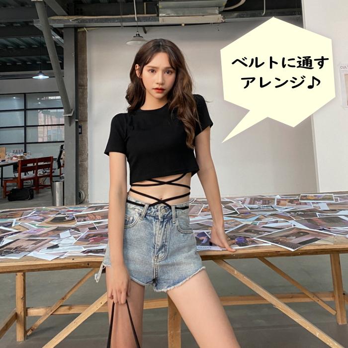 ダンス衣装 トップス 黒 半袖 Tシャツ へそ出し 着痩せ ショート丈 韓国 おしゃれ 編み上げ ハイネック スケーター ステージ衣装 ダンス 衣装  cy240n-p0｜mika｜07