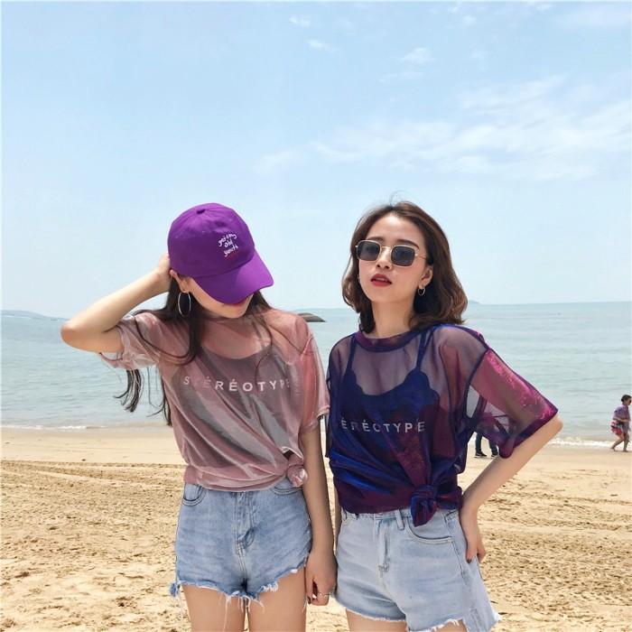 Tシャツ 半袖 シースルー セットアップ キャミソール メッシュ ダンス