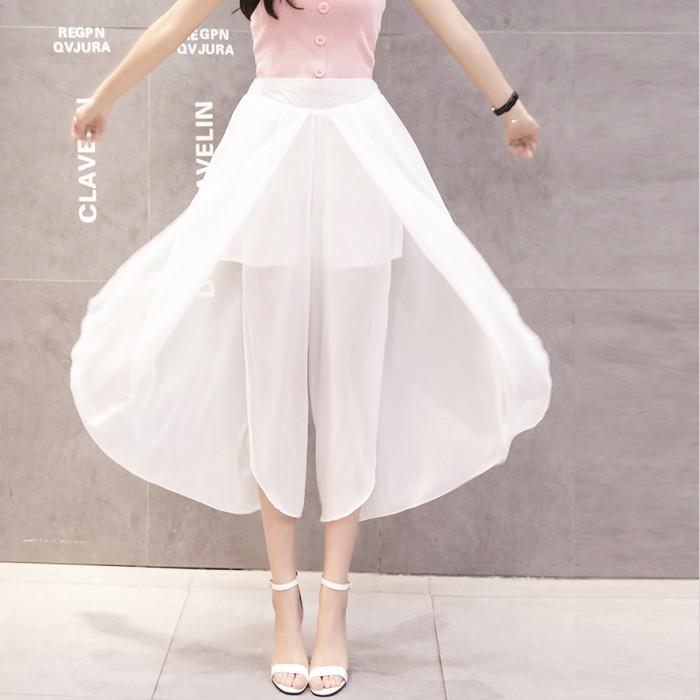 セクシー スリット ワイドパンツ【ネイビー】スカーチョ シフォン