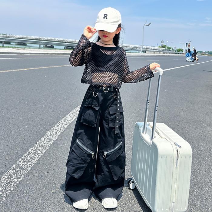 ダンス衣装 メッシュ トップス キッズ ヒップホップ ジャズダンス 長袖