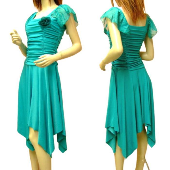 パーティードレス ダンス衣装 ワンピース 結婚式 ｍサイズ ｌサイズ 緑 グリーン ドレープ フレンチ袖 ひらひら ドレス ミカドレス D53 Green 707 D53 ダンス衣装専門店 ミカドレス 通販 Yahoo ショッピング