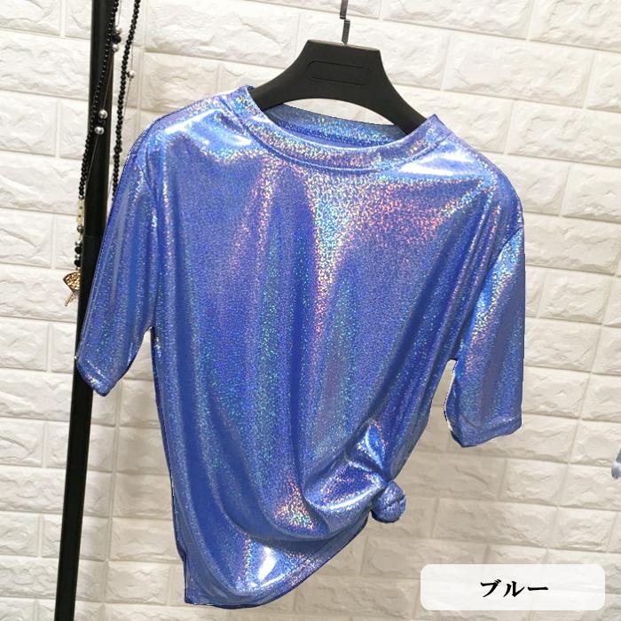 ラメTシャツ ヒップホップ ラメ きらきら トップス 半袖 ダンス 衣装