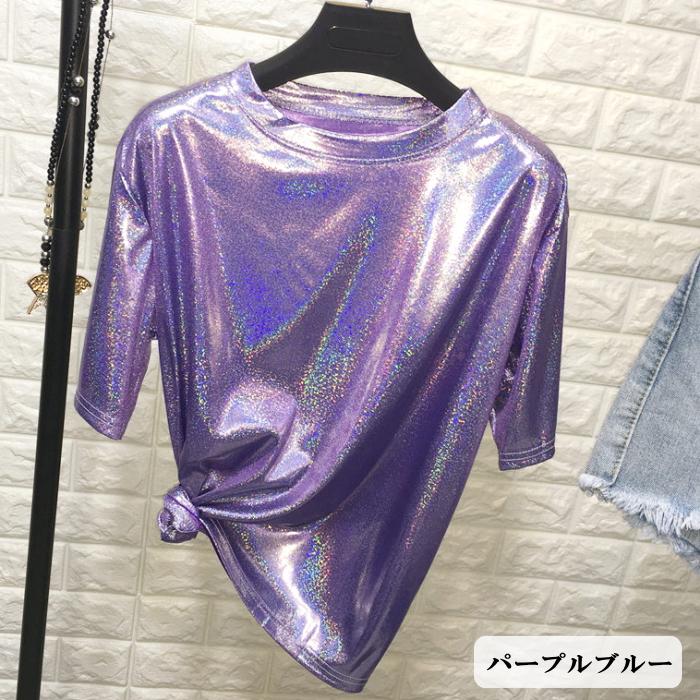 Vivianne Tam スパンコールトップス チュール パープル 半袖 2 ラメTシャツ ヒップホップ ラメ きらきら トップス 半袖 ダンス 衣装