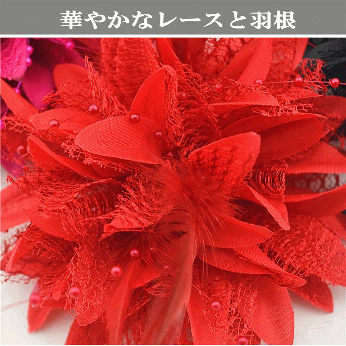 華やかコサージュ【ホワイト 白】 羽根 コサージュ フェザー レース