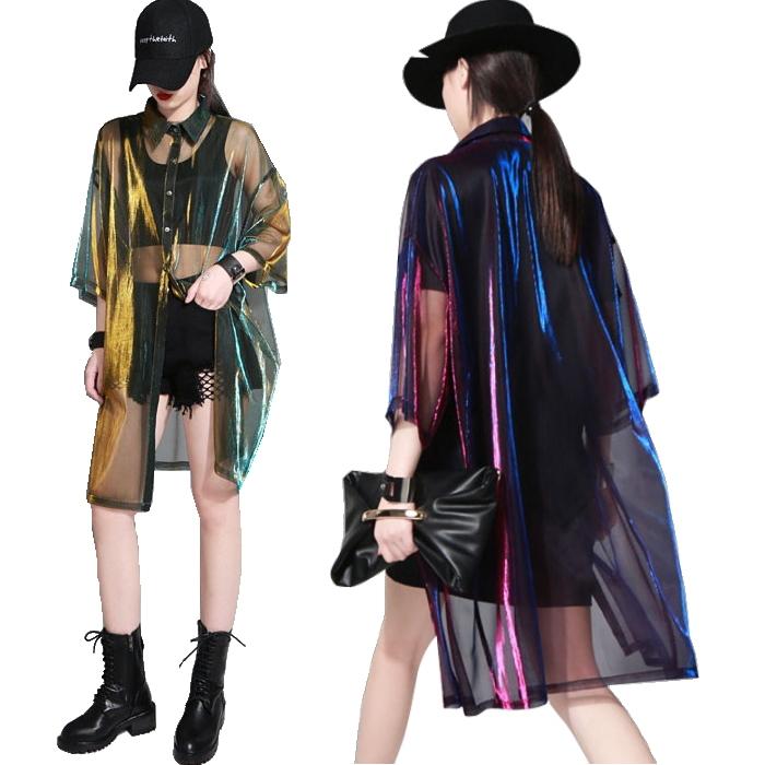シースルー シャツ トップス【パープル】 ロング チュニック シースルー シャツ トップス【パープル】 ロング チュニック