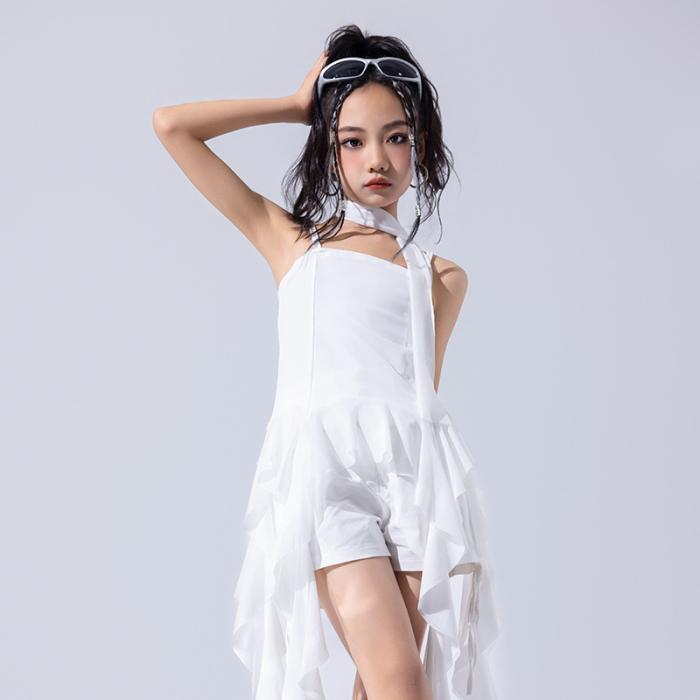 キッズ 女の子 【ブラック-140〜150】ジャズダンス 衣装 ヒラヒラ