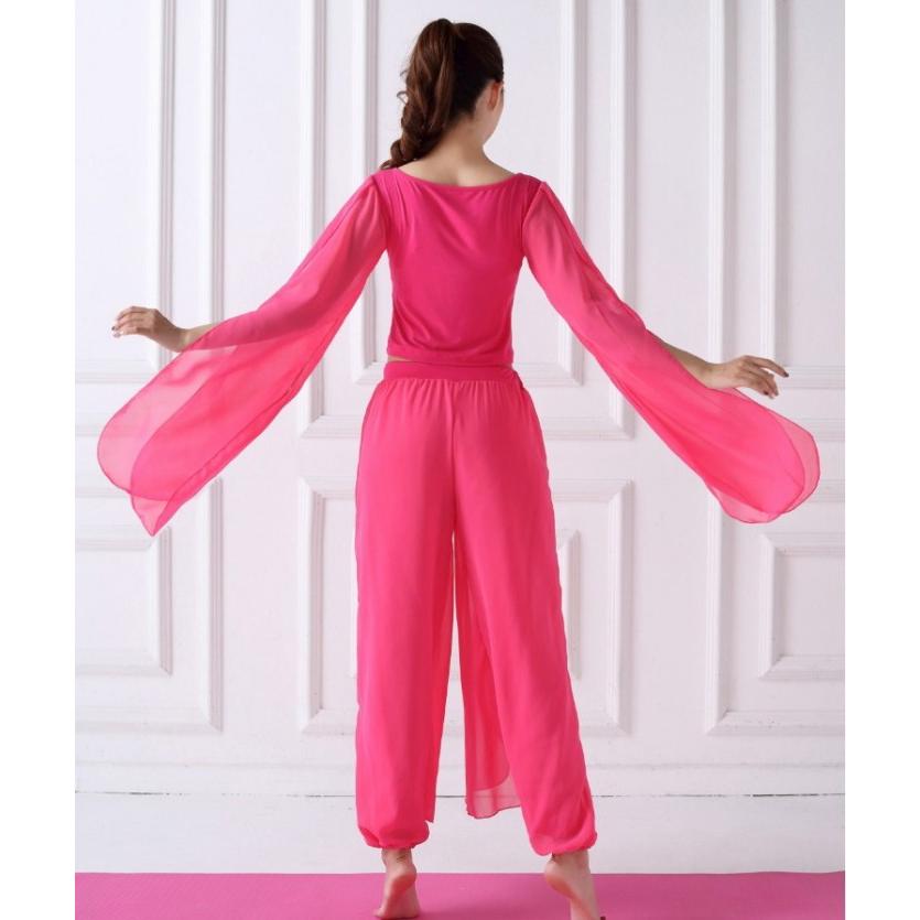 優雅な衣装 セットアップ 長袖トップス スカーチョ ピンク へそ出し シースルー シフォン ダンス衣装 レディース 体操 ベリーダンス衣装 ミカドレス  cy3n-2 :cy3n-pink:ダンス衣装専門店 ミカドレス - 通販 - Yahoo!ショッピング