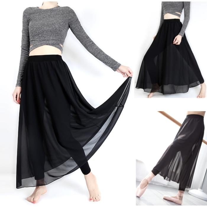 ダンス衣装 スカート付きパンツ(ブラック-裾レギュラー) レギンス パンツ 体型カバー シフォン スパッツ レギパンcy5n-pa3 | 