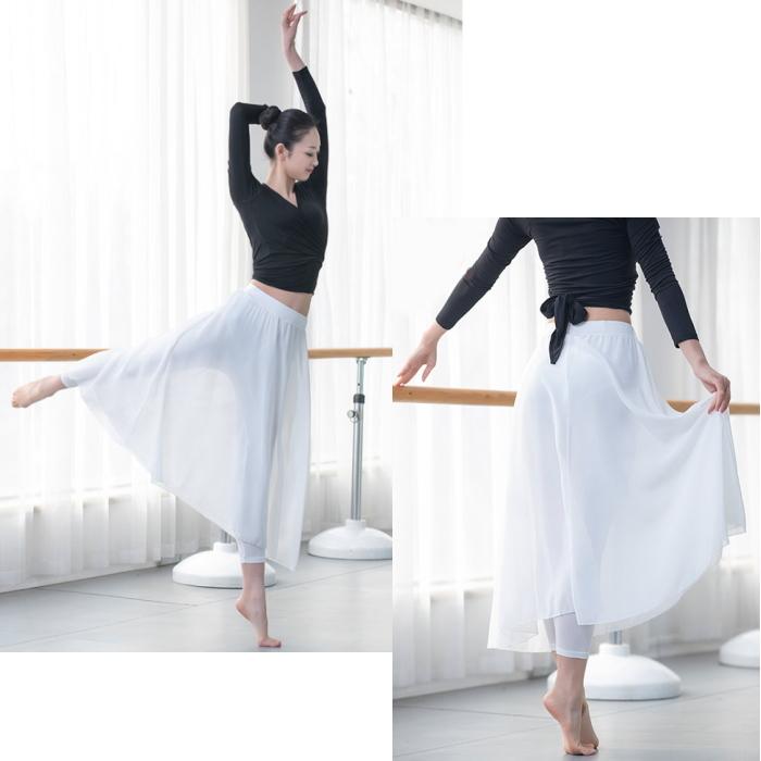 ダンス衣装 スカート付きパンツ(ホワイト-裾レギュラー) レギンス パンツ 体型カバー シフォン スパッツ レギパンcy5n-pa3 |  | 03