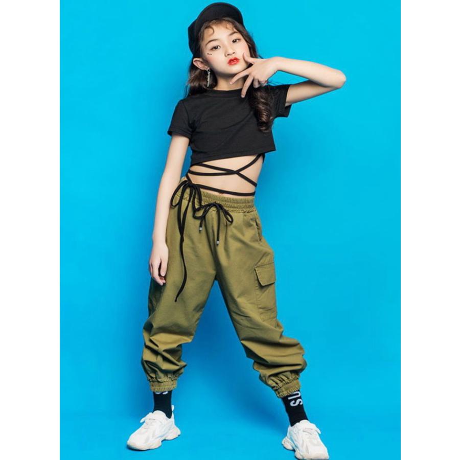 ショート丈 Tシャツ トップス ダンス 子供 キッズ ダンス衣装 黒 半袖 へそ出し チビT ミニT 韓国 おしゃれ クロス 編み上げ ハイネック スケーター cy240n-pa |  | 02