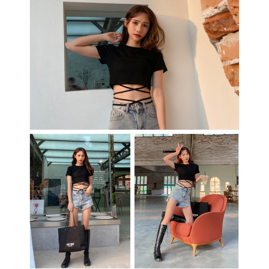 ショート丈 Tシャツ トップス ダンス 子供 キッズ ダンス衣装 黒 半袖 へそ出し チビT ミニT 韓国 おしゃれ クロス 編み上げ ハイネック スケーター cy240n-pa |  | 10