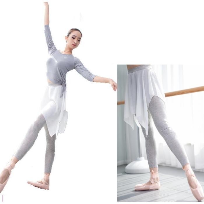ダンス衣装 スカート付きパンツ【グレー-裾ショート 】レギンス ダンス パンツ  シフォン スパッツ レギパン ミカドレス cy6n-p0 | 