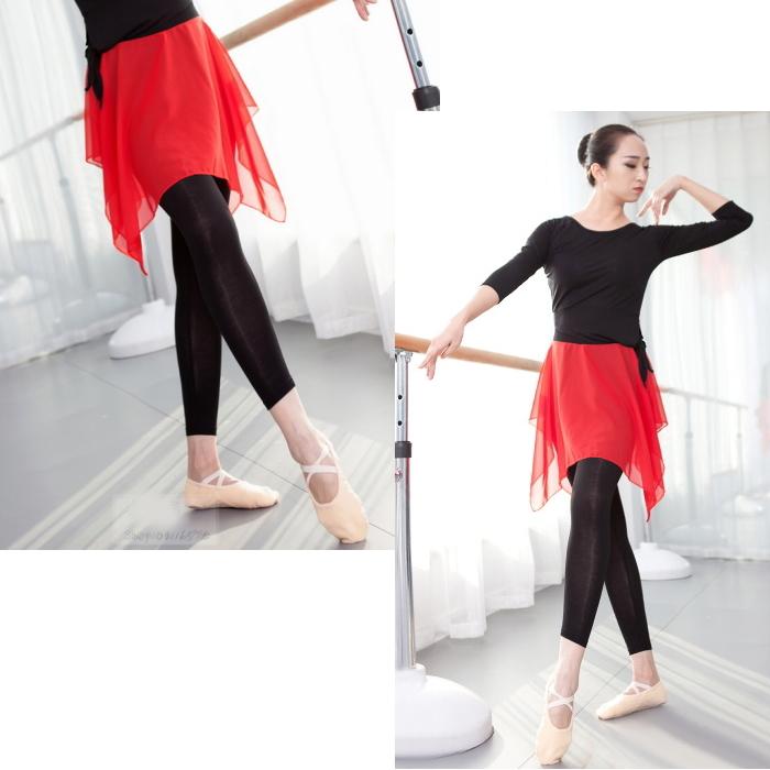 ダンス衣装 スカート付きパンツ【レッド-裾ショート 】レギンス ダンス パンツ  シフォン スパッツ レギパン ミカドレス cy6n-p0 |  | 01