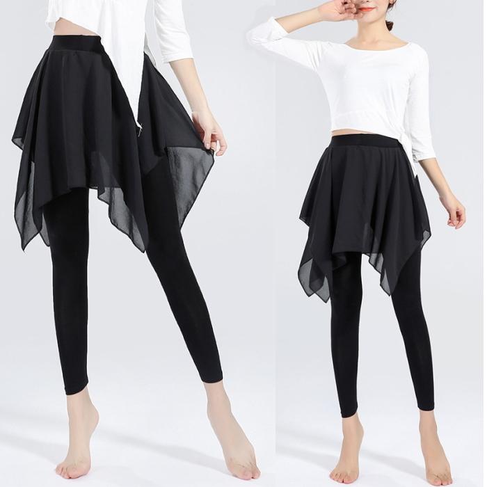 ダンス衣装 スカート付きパンツ【レッド-裾ショート 】レギンス ダンス パンツ  シフォン スパッツ レギパン ミカドレス cy6n-p0 |  | 02