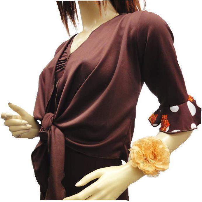 本物の フラメンコ ボレロ 茶 白水玉 薔薇柄 Yo スペイン製 トップス ダンス衣装 社交 ミカドレス Sty3 No2 Materialworldblog Com