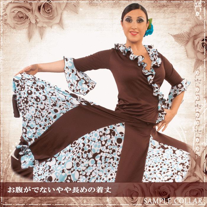 フラメンコ ブラウス カシュクール 黒 フラメンコ | ブラウス(カシュクールタイプ) 水玉柄のシアー袖