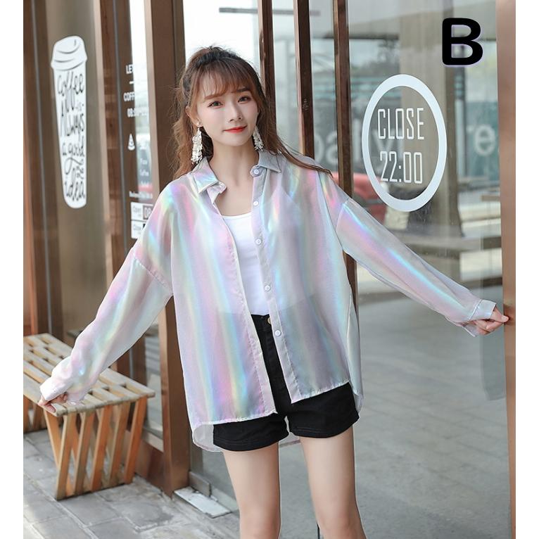 シースルー トップス シアーシャツ オーロラ 透け 光沢 ダンス衣装