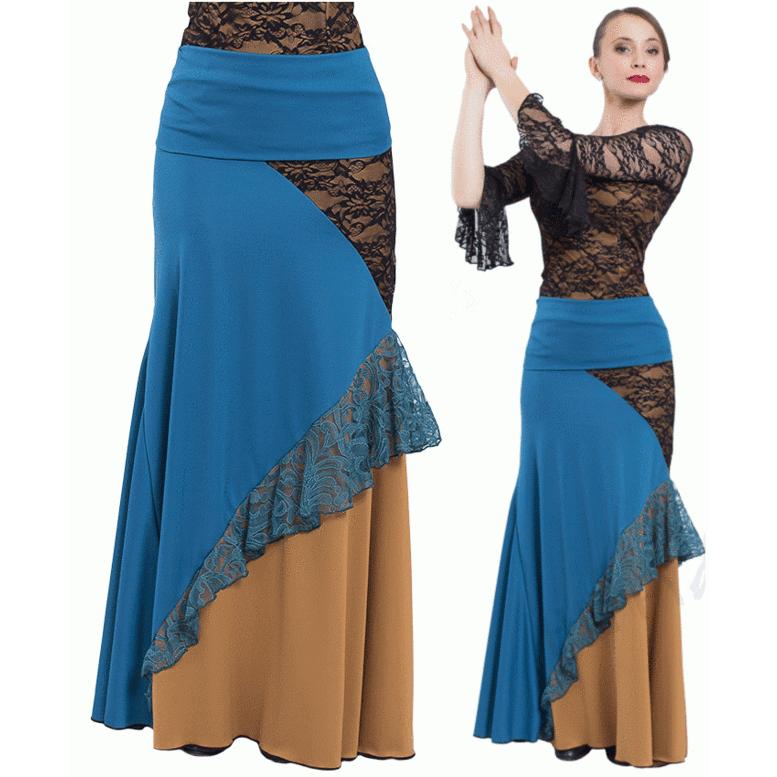 フラメンコ ファルダ スカート 青 レース L 【公式通販】