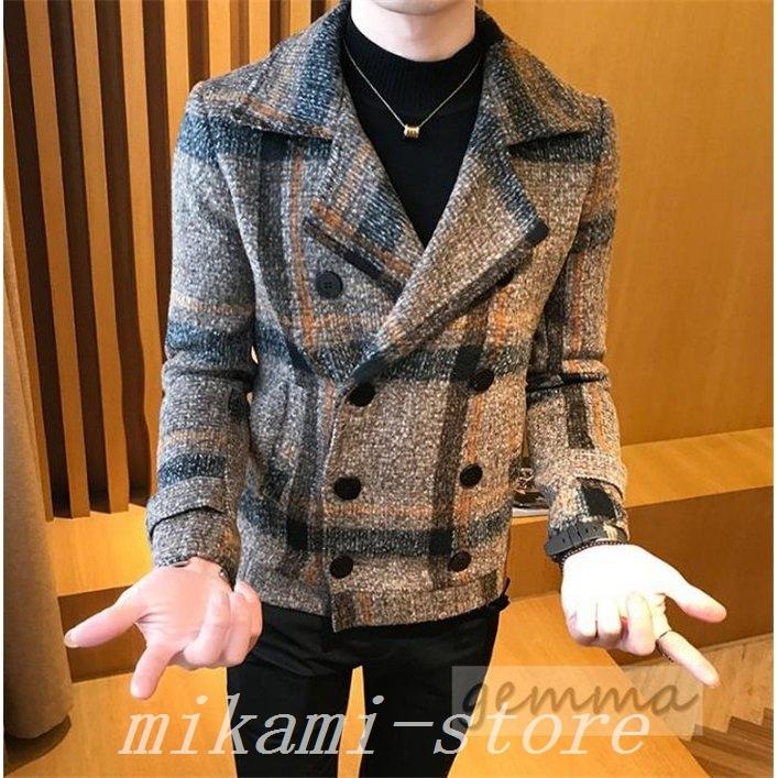 税込 ジャケットメンズアウターピーコートpコートチェック柄かっこいいショート丈秋冬コート春秋冬新作 チェスターコート カラー カーキ Venouziou Gr