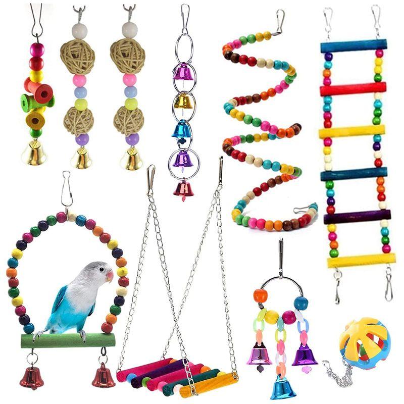 インコ おもちゃ 10点セット 吊り下げ 木製 ブランコ はしご ボール 鈴