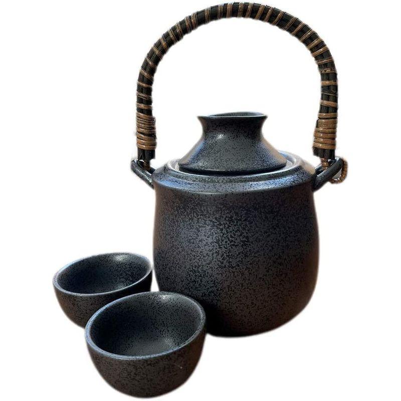 超人気高品質超人気高品質エールネット(Ale-net) 黒結晶 手付き酒燗器 保温器付き酒器(大) セット ぐい呑(大) 2個付 食器、グラス、カトラリー 美濃焼 燗瓶 ふぐ 408-28-41E