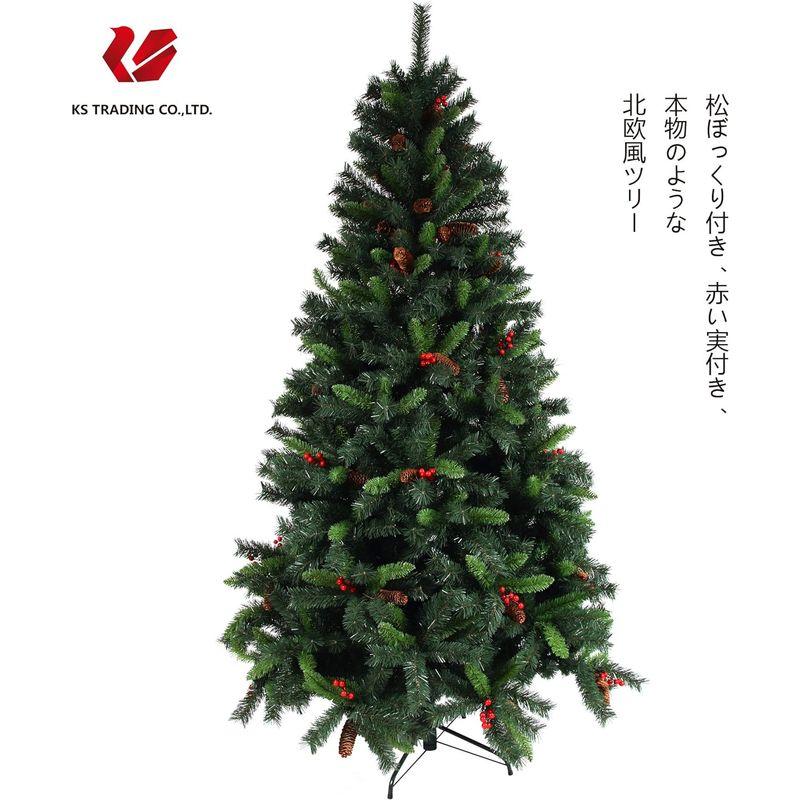 クリスマスツリー 枝大幅増量タイプ 松ぼっくり付き、赤い実付き、おしゃれな ヒンジ式クリスマスツリー 180CM KSTT - 4