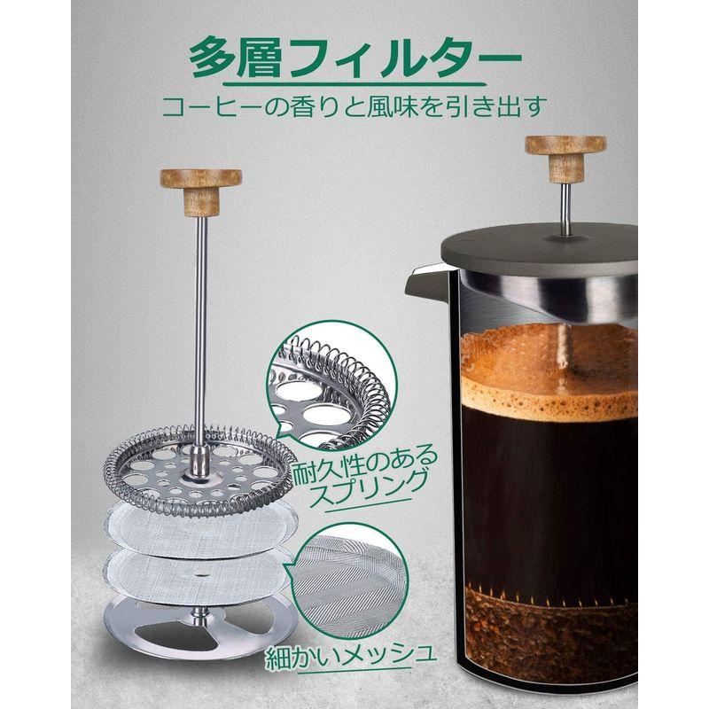 POLIVIAR フレンチプレス 1L コーヒープレス 真空断熱 保温 コーヒーメーカー french press ステンレス製 カフェプレ