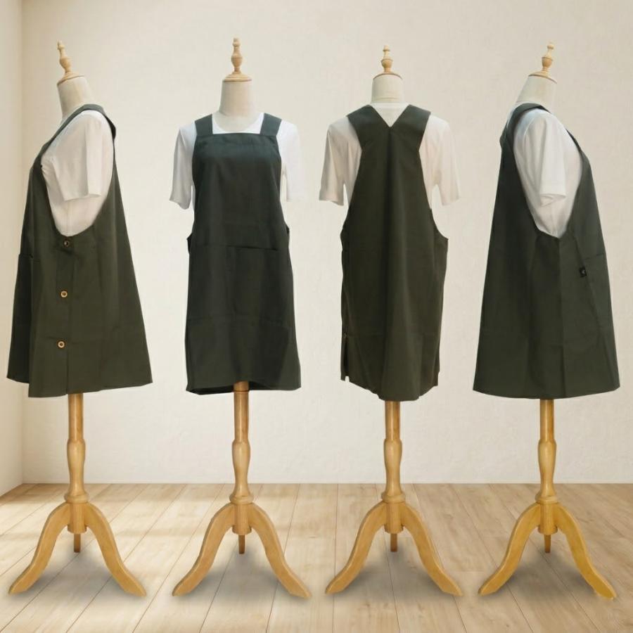 エプロン おしゃれ かぶるだけ サイドボタン 撥水加工 保育士 お尻が
