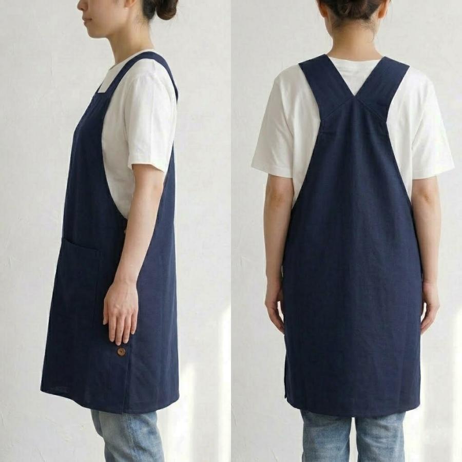 エプロン おしゃれ かぶるだけ サイドボタン 撥水加工 保育士 お尻が