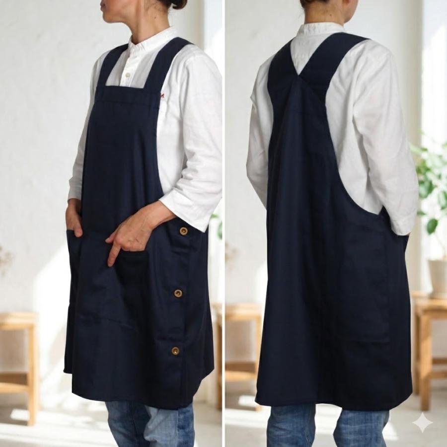 エプロン 大きいサイズ かぶるだけ お尻が隠れる サイドボタン LL