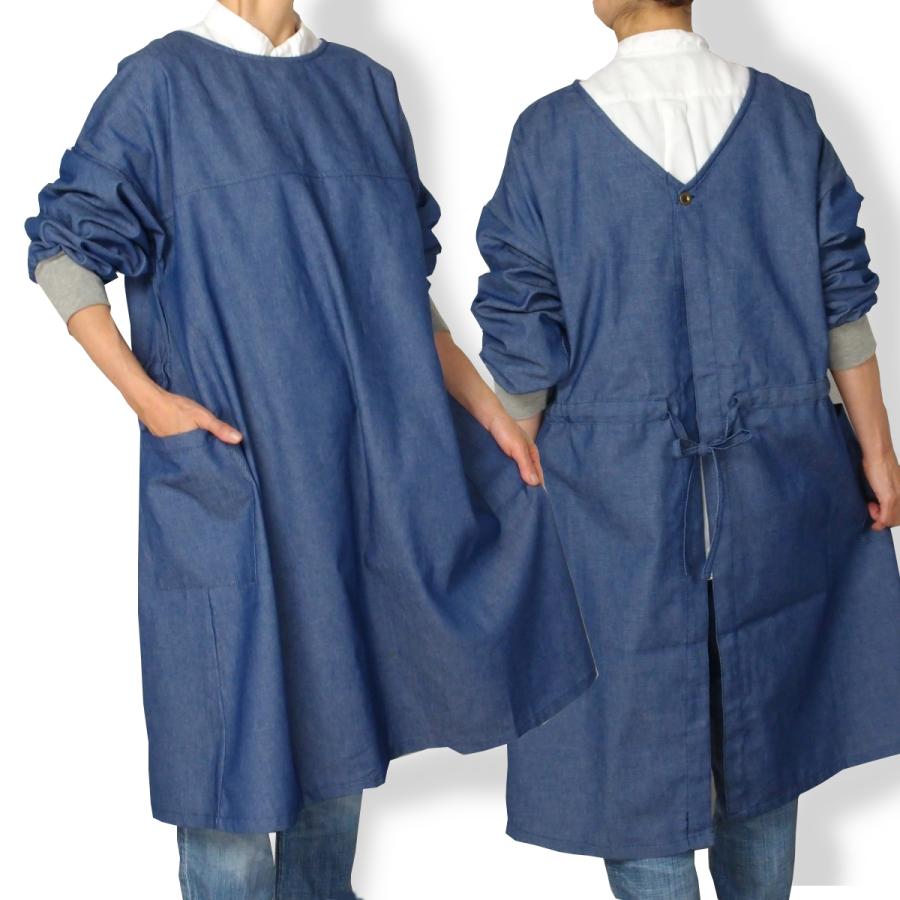 割烹着 おしゃれ デニム かっぽう着 かっぽうぎ エプロン ワンピース