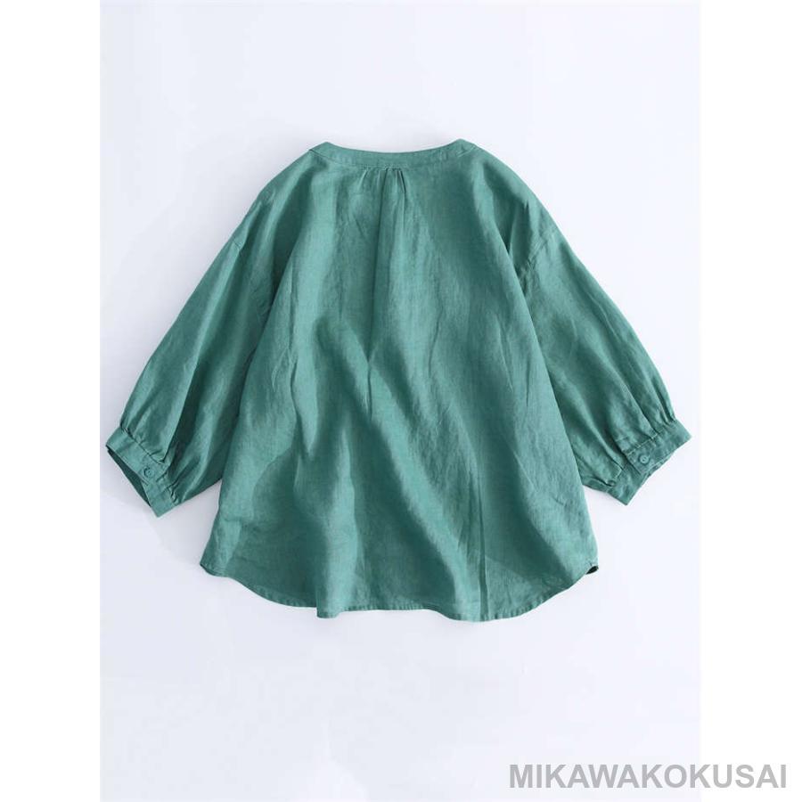 シャツ ブラウス バンドカラー 長袖 リネン 綿麻 レディース 秋