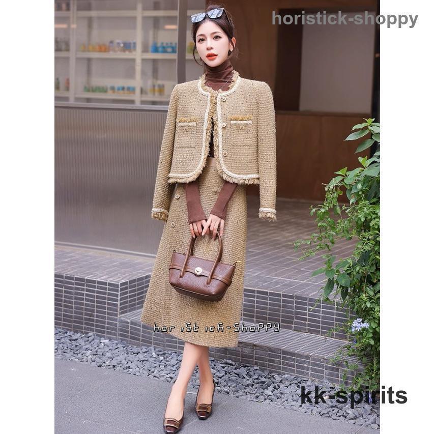 セットアップ スーツ レディース きれいめ ツイードスカート ノーカラー ツイードジャケット 大きいサイズ 3L 秋 冬 春 韓国 入学式 七五三 ママスーツ セットアップ スーツ レディース きれいめ ツイードスカート ノー