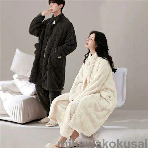 ペアパジャマ 冬 カップル ペア ルームウェア セット 前開き 長袖