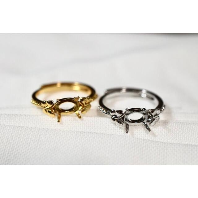 RW05 蝶々リング枠 空枠 指輪 横置き 爪留め18kgp 天然石 ピンク