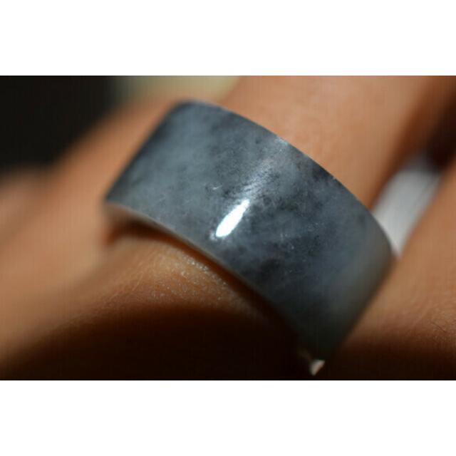 238-41 美品 18.0号 天然 A貨 黒 グレー 翡翠 リング 板指 広幅 指輪 