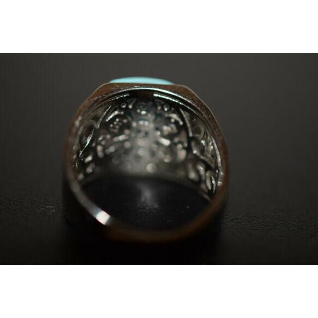 32 上品 天然 トルコ石 メンズ リング 四角 長方形 緑 青 ターコイズ 