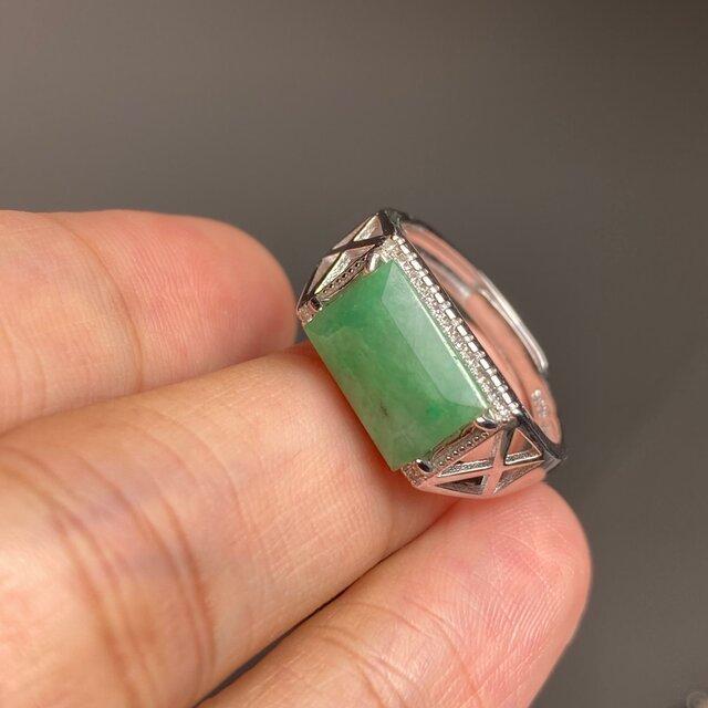 翡翠 緑色の石付き金属製リング 16号 8〜20号 翡翠カラー 緑のリング グリーン みどり レジンリング