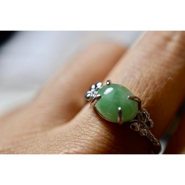 D145 特売 一点物 ミャンマー産 天然 三彩 A貨 本翡翠 硬玉 蝶々リング