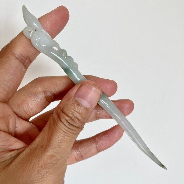 14 特売 天然 A貨 ミャンマー産 グレー青 本翡翠 鳳簪 かんざし