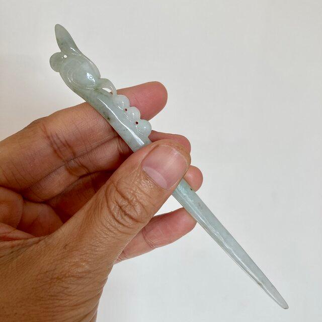 15 特売 天然 A貨 ミャンマー産 グレー青 本翡翠 鳳簪 かんざし