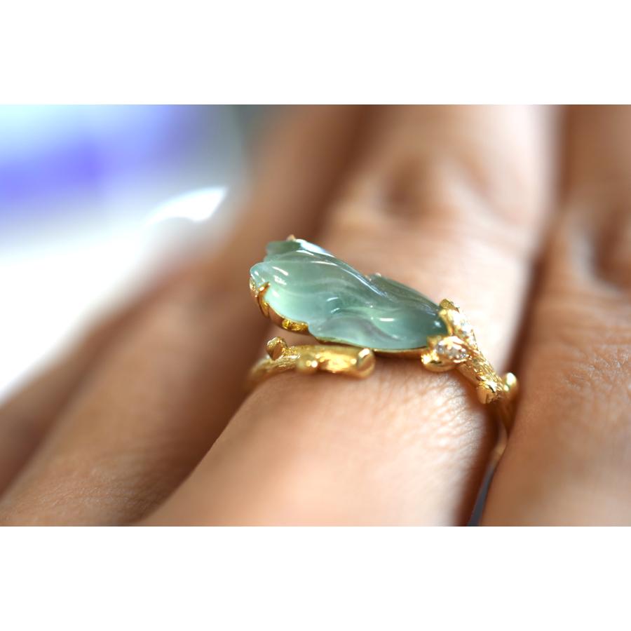 a12 受注製作 k18金イエローゴールド 天然 白木蓮 マグノリア 本翡翠