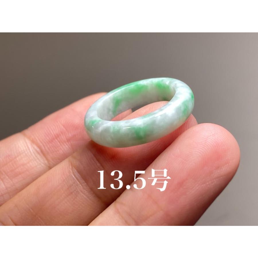 L9-22 美品 白底陽緑 13.5号 ミャンマー産天然 A貨 本翡翠 くりぬき 