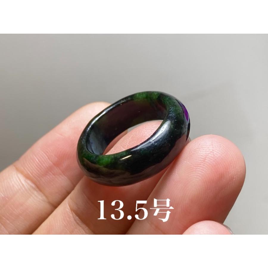 L9-175 一点物 墨緑色 13.5号 ミャンマー産天然 A貨 本翡翠 くりぬき 