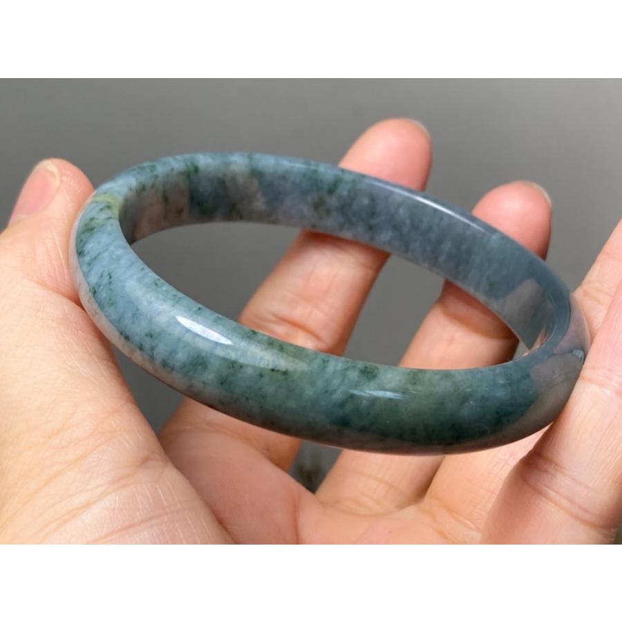 糯種翡翠バングル BG9-02 美品 糯氷種 深灰藍花 60.7MM グアテマラ産 本翡翠 バングル