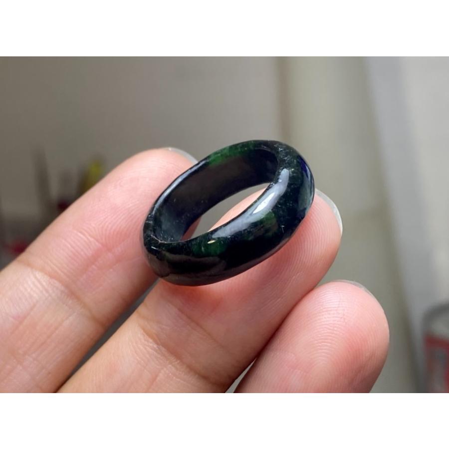 L11-118 一点物 黒緑 13.5号 ミャンマー産天然 A貨 本翡翠 くりぬき 